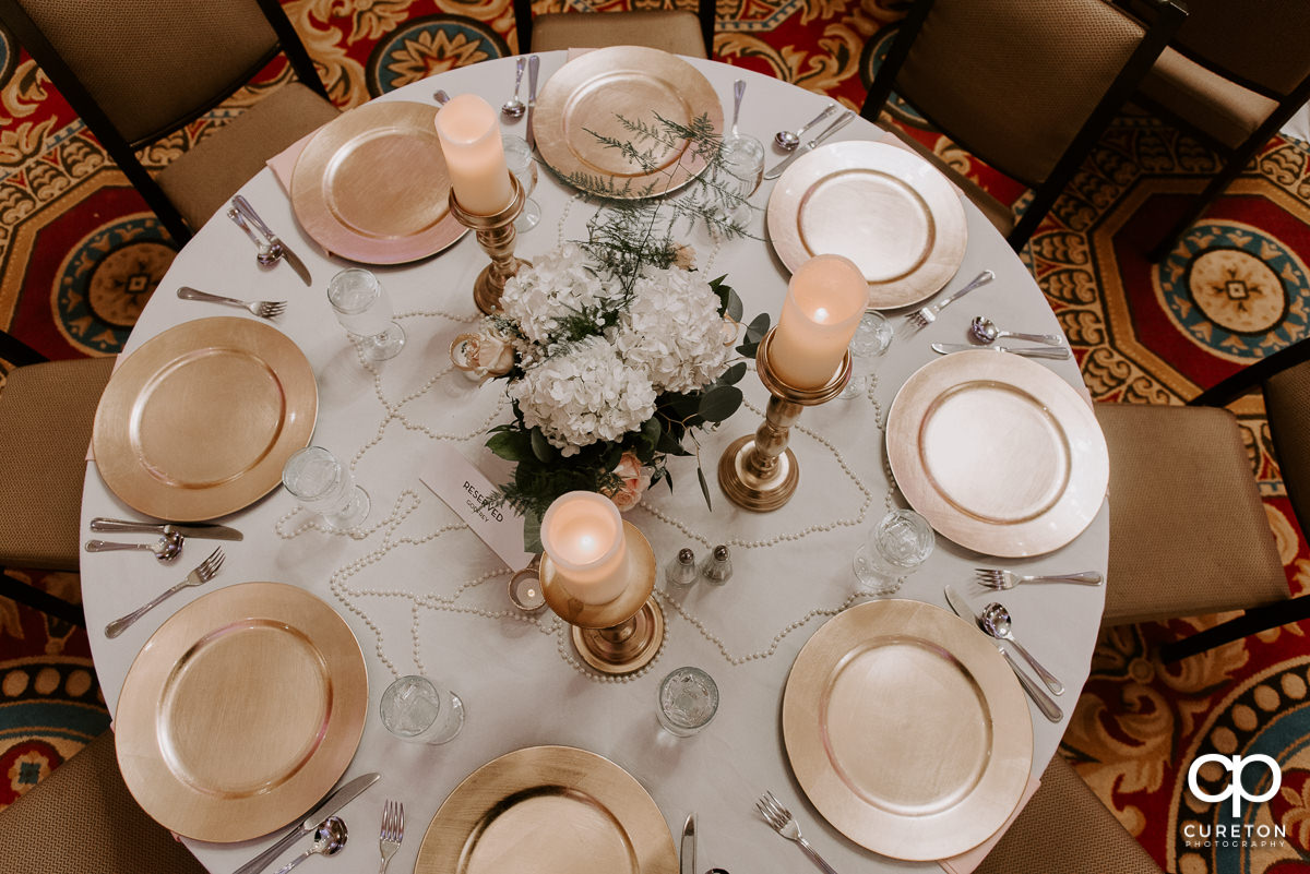 Table setup at the gold room reception.