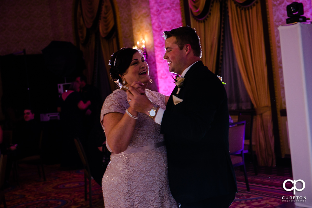 Groom dancing with his mother during the wedding reception.