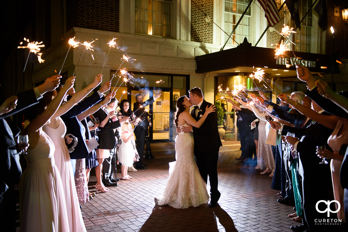 Sparkler exit at the Westin Poinsett Hotel wedding reception in Greenville,SC.