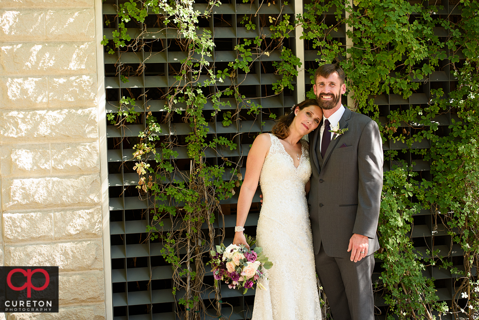 Bride and groom before their wedding in downtown Greenville.