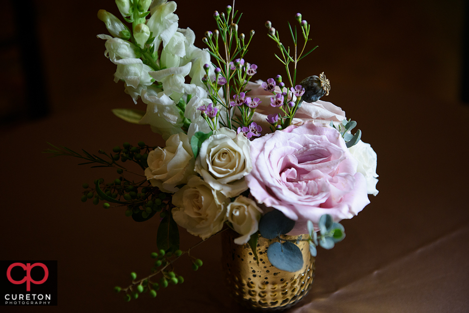 Beautiful flowers at the wedding .