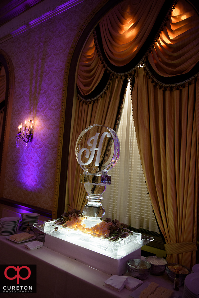 Beautiful ice sculpture at the wedding reception.