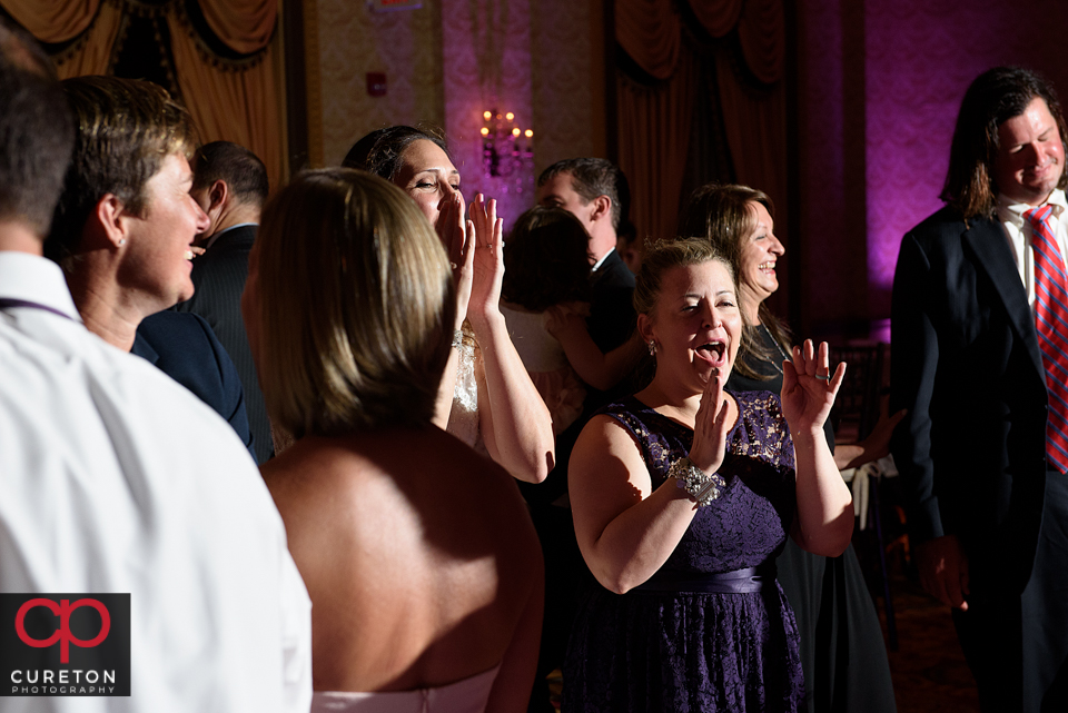 Guests dancing to the sounds of the Greenville SC wedding band The Erica Berg Collective at the Westin Poinsett reception.
